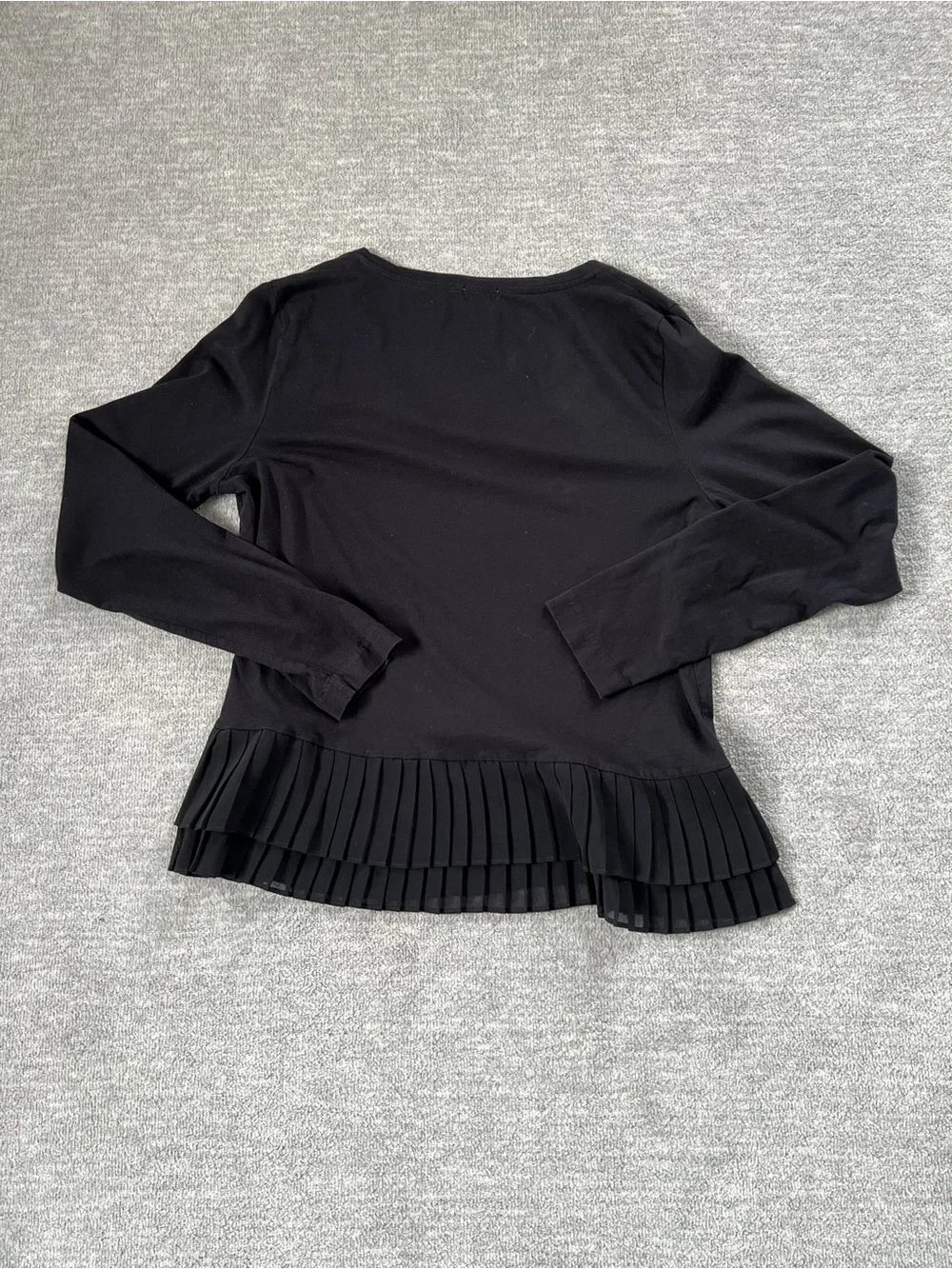 J. Crew Black Long-Sleeve Scoop Neck Top with Pleated Hem Sz. M